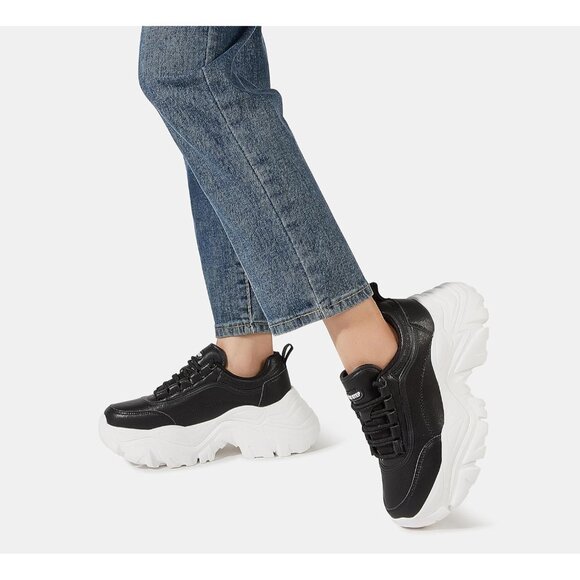 Brand New Women Black/White Rubber LUCKY STEP Chunky Platform Walking Sneaker - Picture 8 of 9